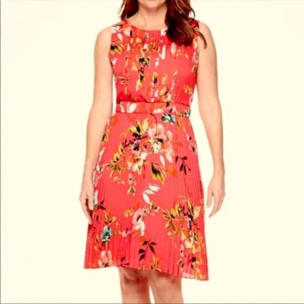 EUC Liz Claiborne Rose Teaberry Multicolor Floral Pleated Dress Size 18W